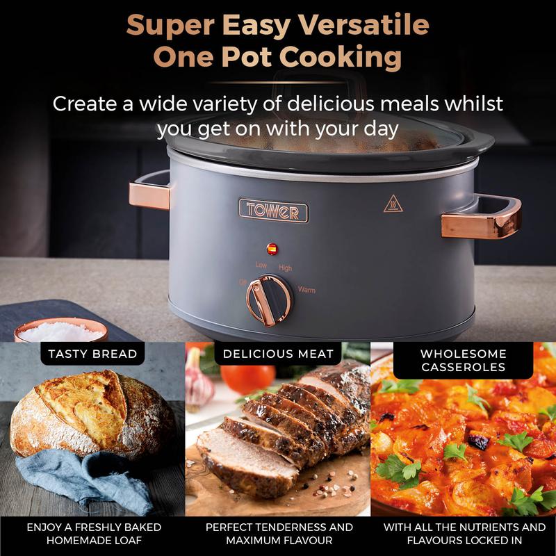 Tower T16042GRY Cavaletto 3.5L Slow Cooker - Grey and Rose Gold
