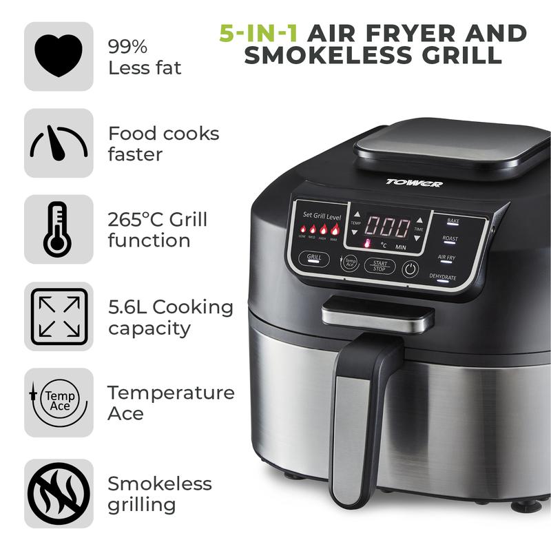 Tower T17086 Vortx 5.6L Air Fryer and Smokeless Grill