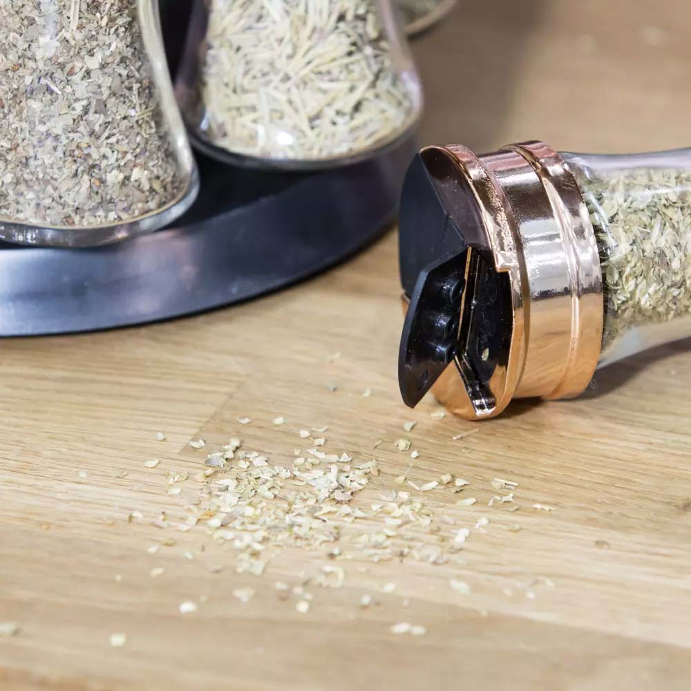 Tower T826020RM Rotating Spice Rack 8 Jars - Pre-filled Jars - Rose Gold