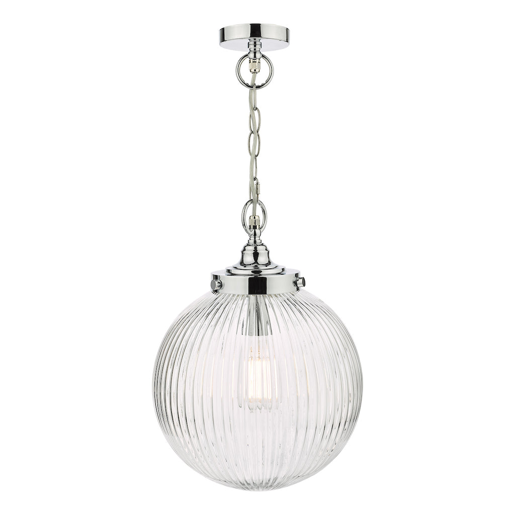 Tamara Bathroom Pendant Polished Chrome Ribbed Glass IP44<br>Polished Chrome