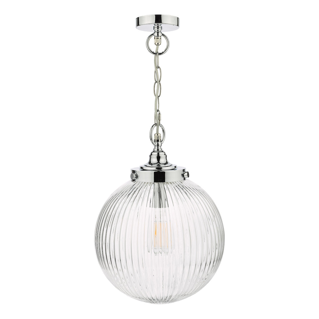 Tamara Bathroom Pendant Polished Chrome Ribbed Glass IP44<br>Polished Chrome