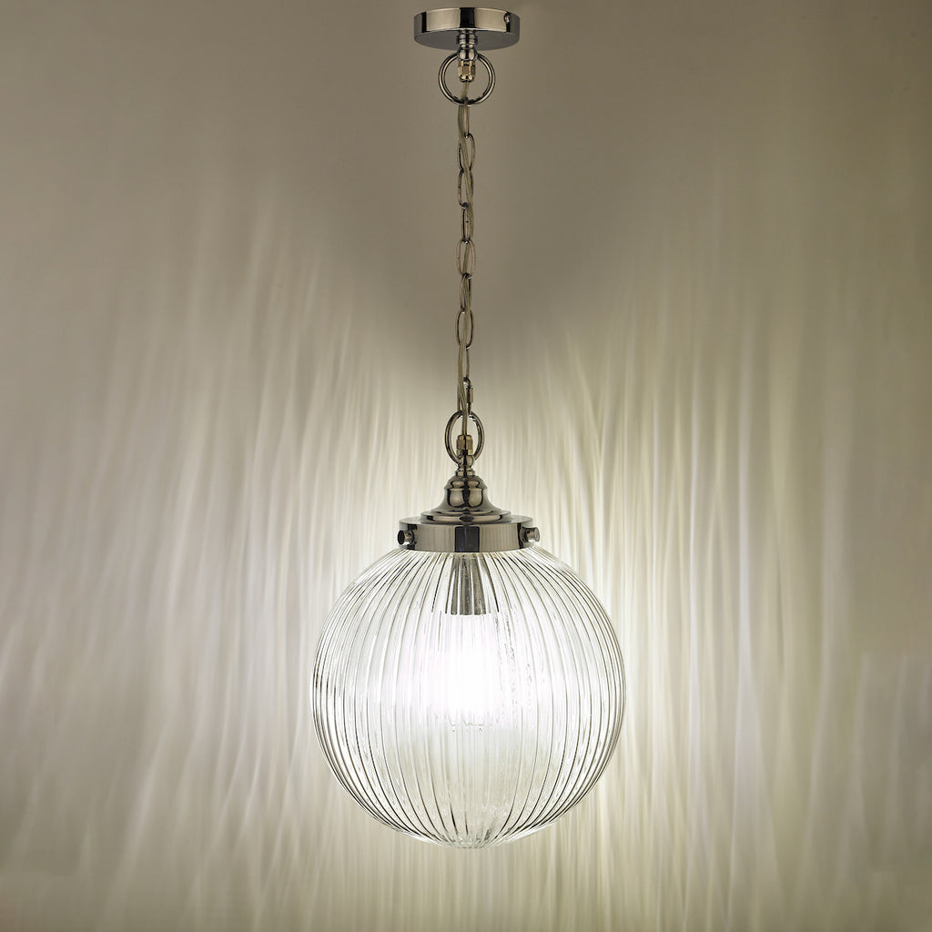 Tamara Bathroom Pendant Polished Chrome Ribbed Glass IP44<br>Polished Chrome