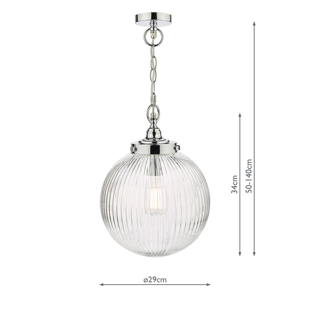 Tamara Bathroom Pendant Polished Chrome Ribbed Glass IP44<br>Polished Chrome