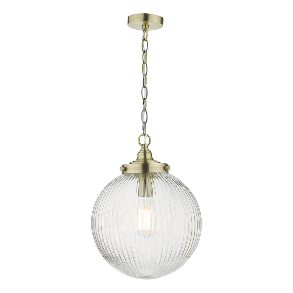 Tamara 1 Light Single Pendant Antique Brass Ribbed Glass<br>Antique Brass