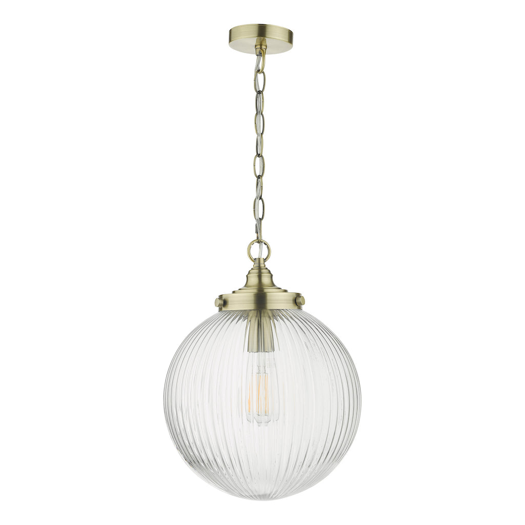 Tamara 1 Light Single Pendant Antique Brass Ribbed Glass<br>Antique Brass