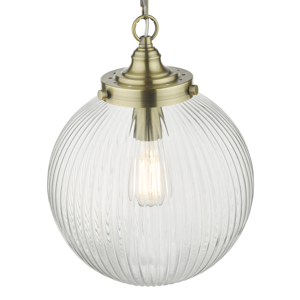 Tamara 1 Light Single Pendant Antique Brass Ribbed Glass<br>Antique Brass