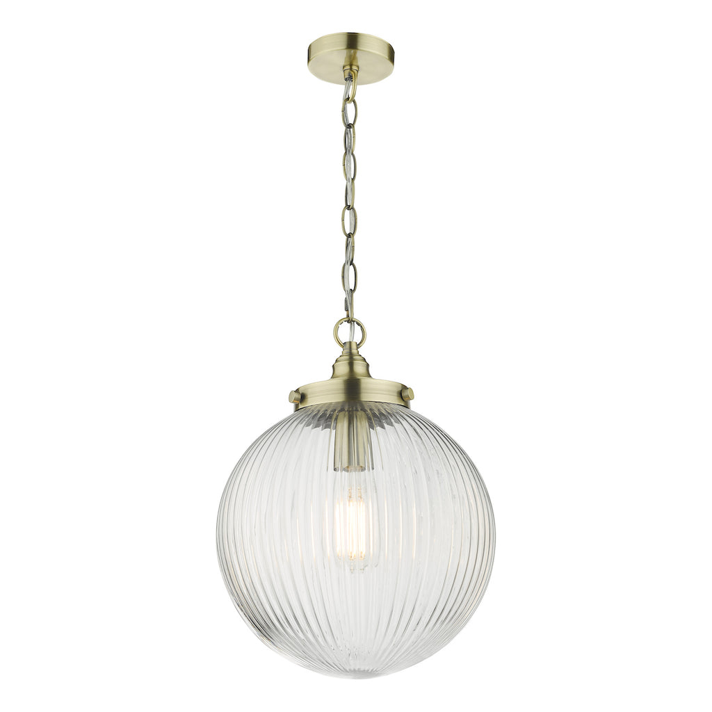 Tamara 1 Light Single Pendant Antique Brass Ribbed Glass<br>Antique Brass