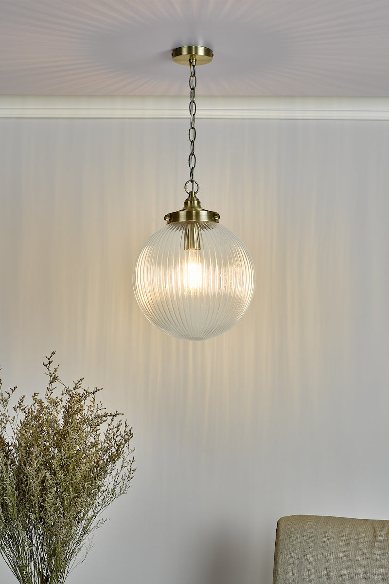 Tamara 1 Light Single Pendant Antique Brass Ribbed Glass<br>Antique Brass