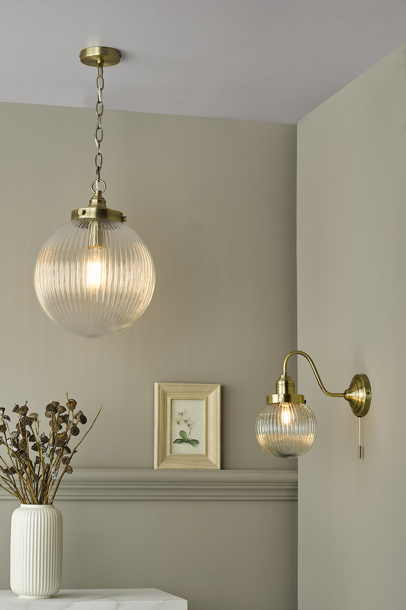 Tamara 1 Light Single Pendant Antique Brass Ribbed Glass<br>Antique Brass