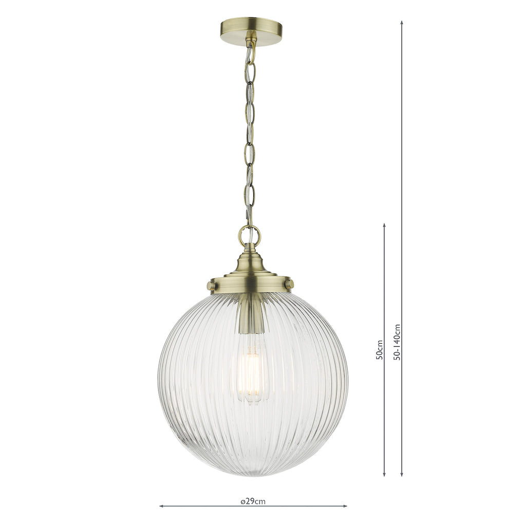 Tamara 1 Light Single Pendant Antique Brass Ribbed Glass<br>Antique Brass