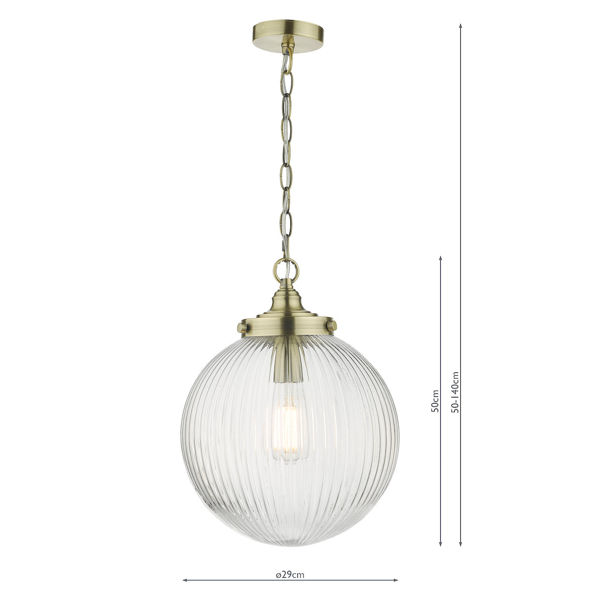 Tamara 1 Light Single Pendant Antique Brass Ribbed Glass<br>Antique Brass