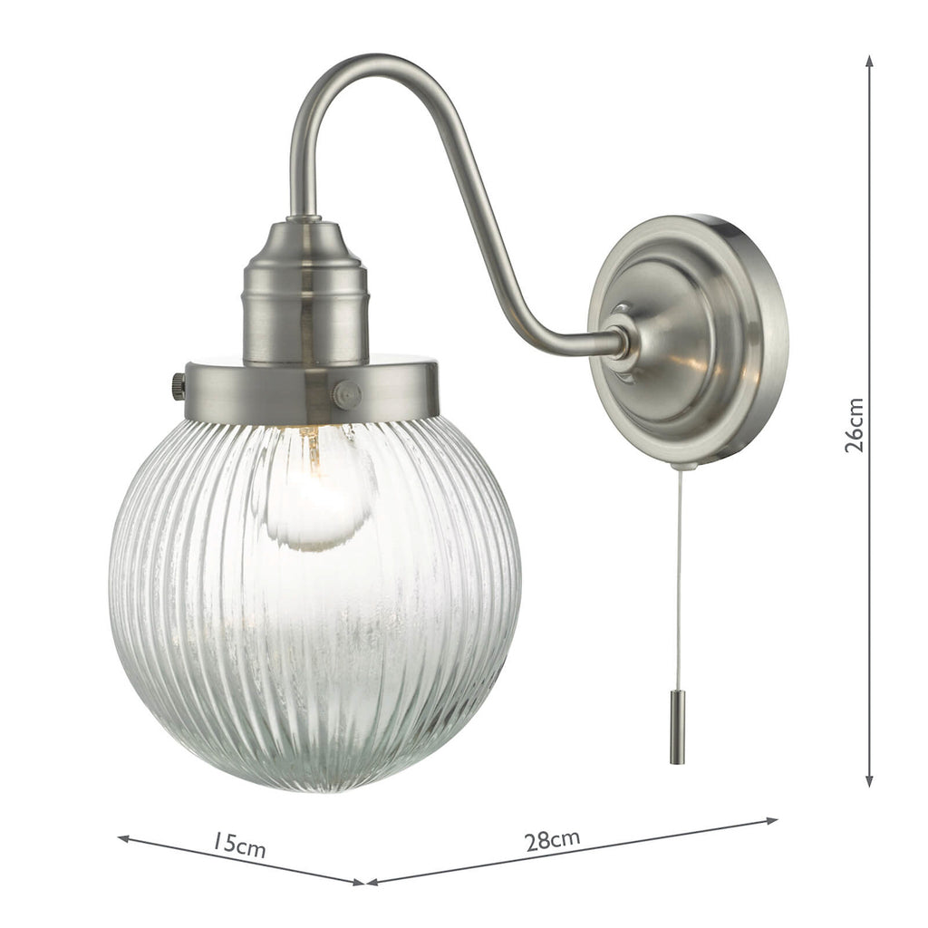 Tamara Wall Light Satin Nickel Ribbed Glass<br>Satin Nickel
