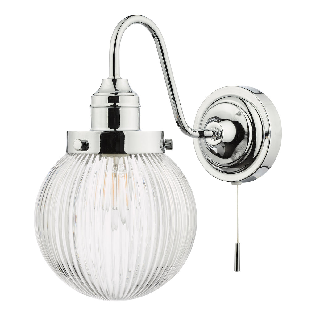 Tamara Bathroom Wall Light Polished Chrome Ribbed Glass IP44<br>Polished Chrome