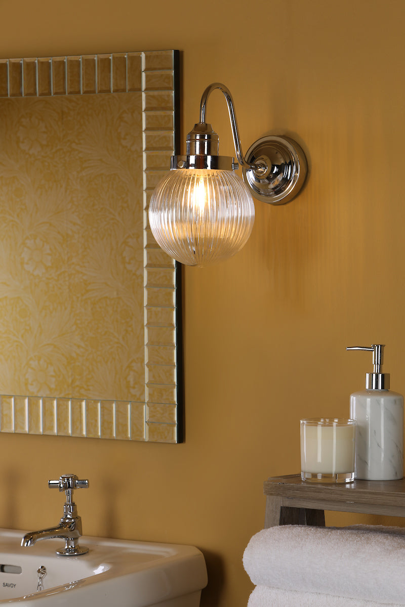 Tamara Bathroom Wall Light Polished Chrome Ribbed Glass IP44<br>Polished Chrome