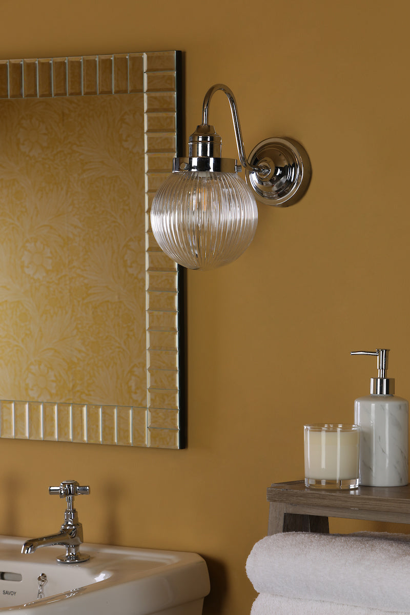 Tamara Bathroom Wall Light Polished Chrome Ribbed Glass IP44<br>Polished Chrome