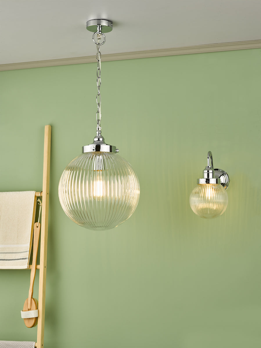 Tamara Bathroom Wall Light Polished Chrome Ribbed Glass IP44<br>Polished Chrome