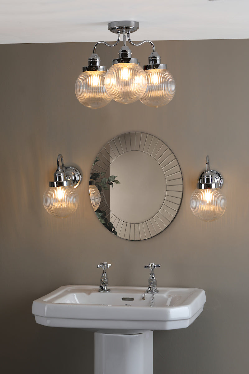 Tamara Bathroom Wall Light Polished Chrome Ribbed Glass IP44<br>Polished Chrome