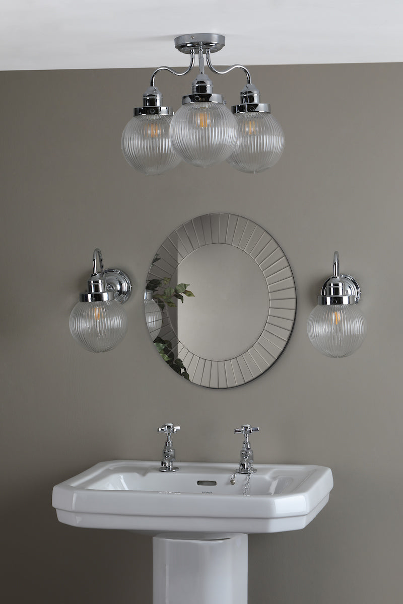 Tamara Bathroom Wall Light Polished Chrome Ribbed Glass IP44<br>Polished Chrome