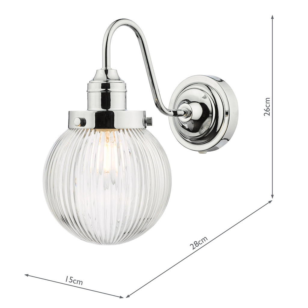 Tamara Bathroom Wall Light Polished Chrome Ribbed Glass IP44<br>Polished Chrome