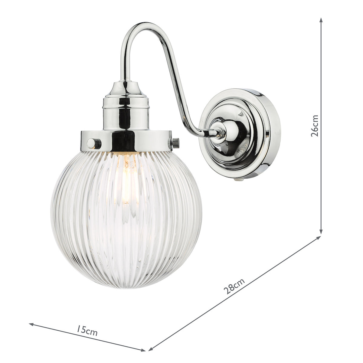 Tamara Bathroom Wall Light Polished Chrome Ribbed Glass IP44<br>Polished Chrome