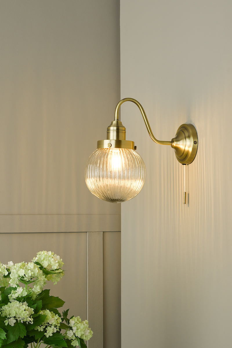 Tamara Wall Light Antique Brass Ribbed Glass<br>Antique Brass