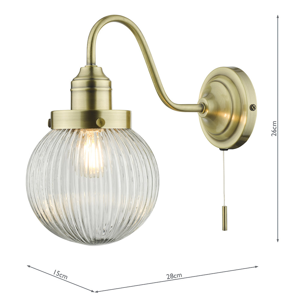 Tamara Wall Light Antique Brass Ribbed Glass<br>Antique Brass
