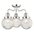 Tamara 3 Light Bathroom Semi Flush Polished Chrome Ribbed Glass IP44<br>Polished Chrome