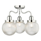 Tamara 3 Light Bathroom Semi Flush Polished Chrome Ribbed Glass IP44<br>Polished Chrome