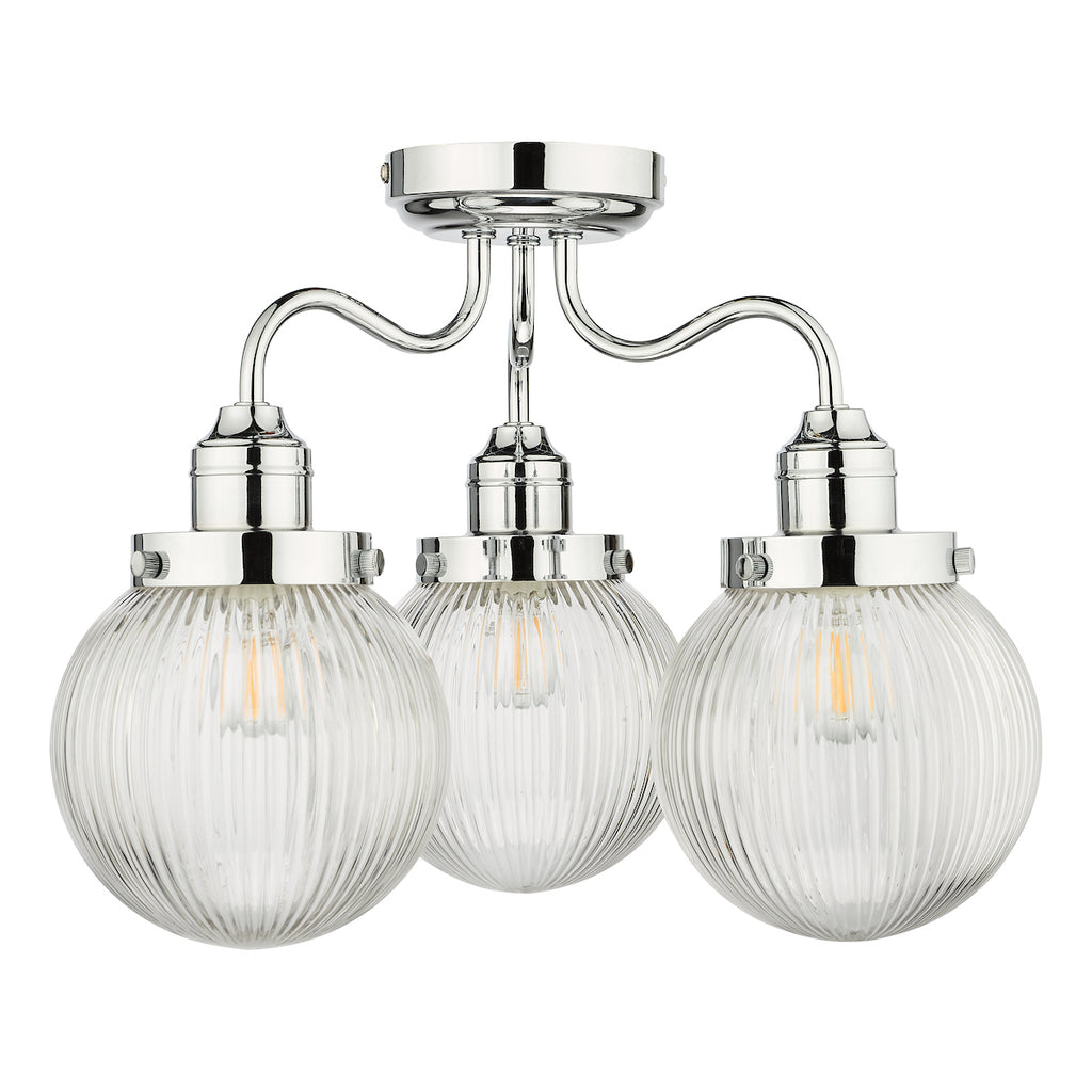Tamara 3 Light Bathroom Semi Flush Polished Chrome Ribbed Glass IP44<br>Polished Chrome