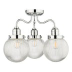 Tamara 3 Light Bathroom Semi Flush Polished Chrome Ribbed Glass IP44<br>Polished Chrome