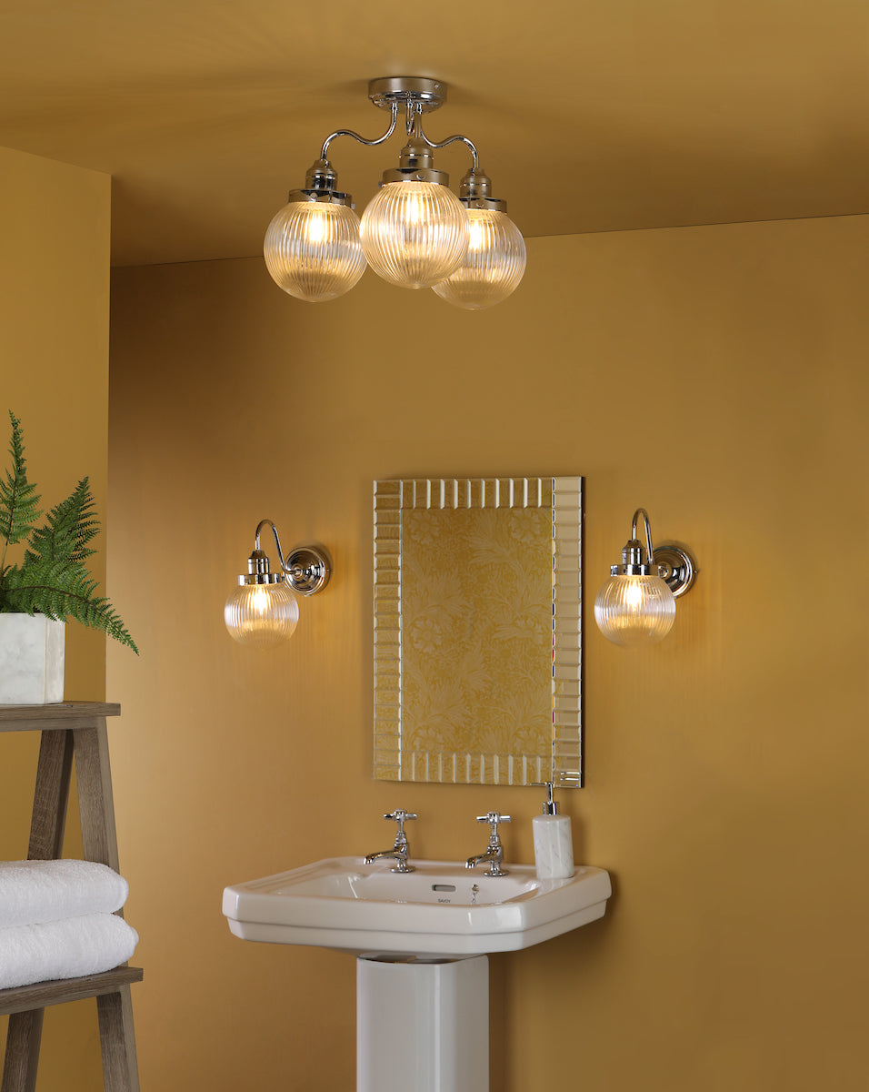 Tamara 3 Light Bathroom Semi Flush Polished Chrome Ribbed Glass IP44<br>Polished Chrome
