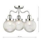 Tamara 3 Light Bathroom Semi Flush Polished Chrome Ribbed Glass IP44<br>Polished Chrome
