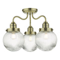 Tamara 3 Light Bathroom Semi Flush Antique Brass Ribbed Glass IP44<br>Antique Brass