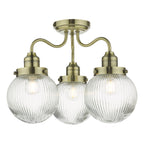 Tamara 3 Light Bathroom Semi Flush Antique Brass Ribbed Glass IP44<br>Antique Brass