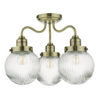 Tamara 3 Light Bathroom Semi Flush Antique Brass Ribbed Glass IP44<br>Antique Brass