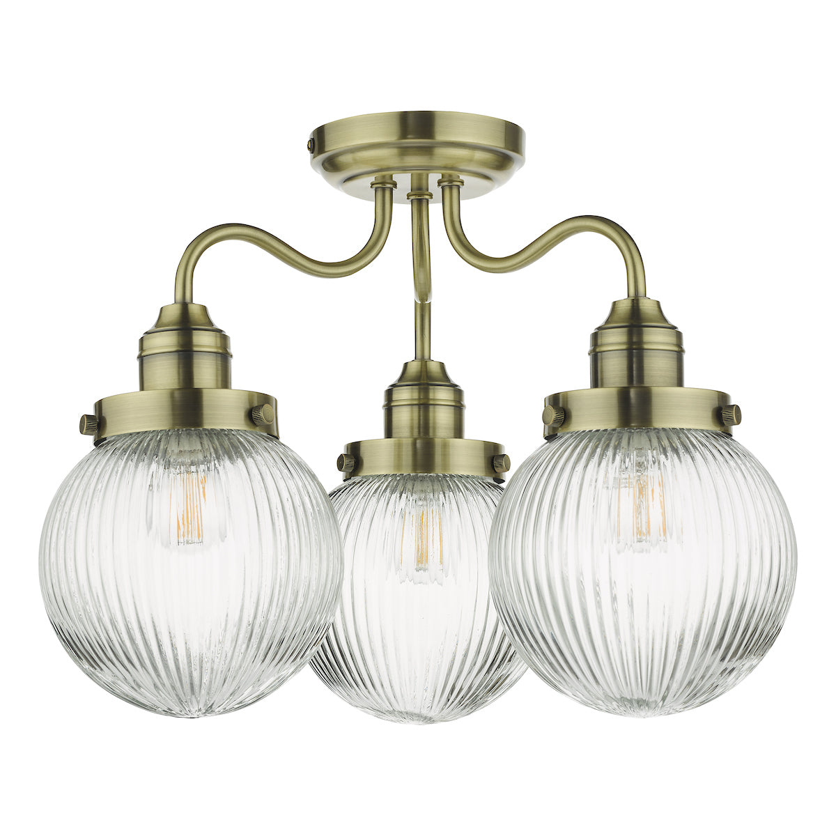Tamara 3 Light Bathroom Semi Flush Antique Brass Ribbed Glass IP44<br>Antique Brass