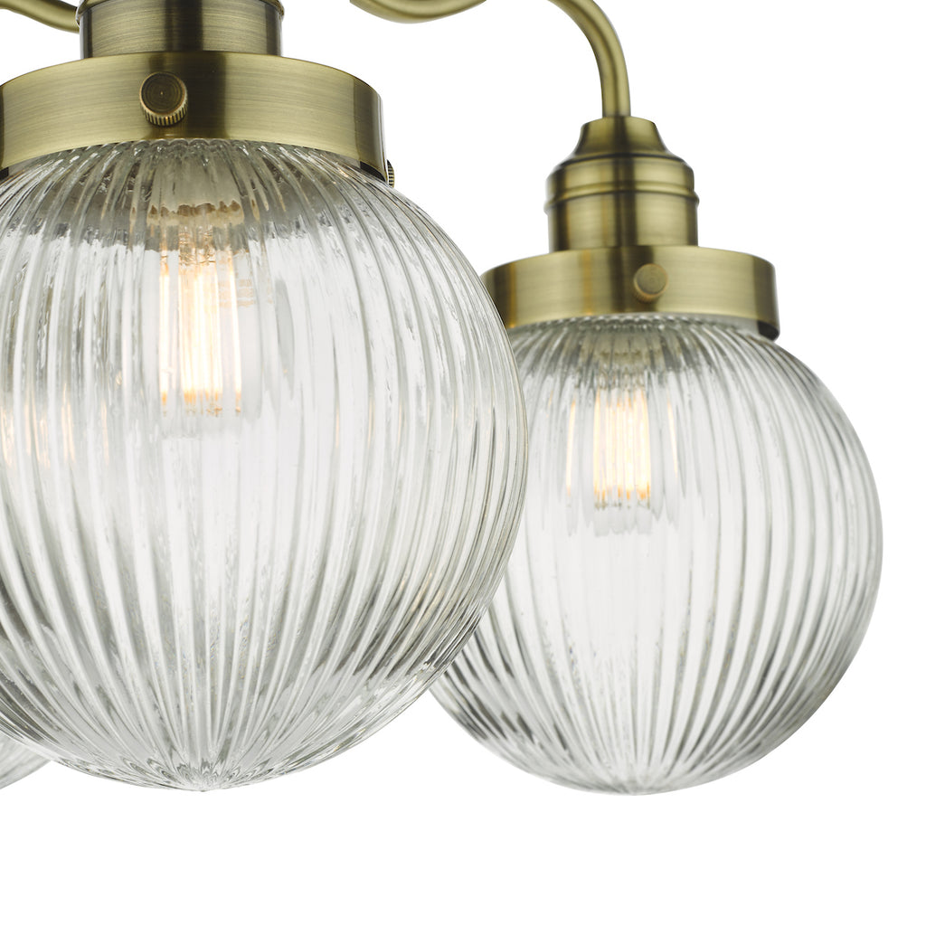 Tamara 3 Light Bathroom Semi Flush Antique Brass Ribbed Glass IP44<br>Antique Brass