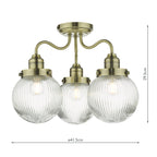 Tamara 3 Light Bathroom Semi Flush Antique Brass Ribbed Glass IP44<br>Antique Brass