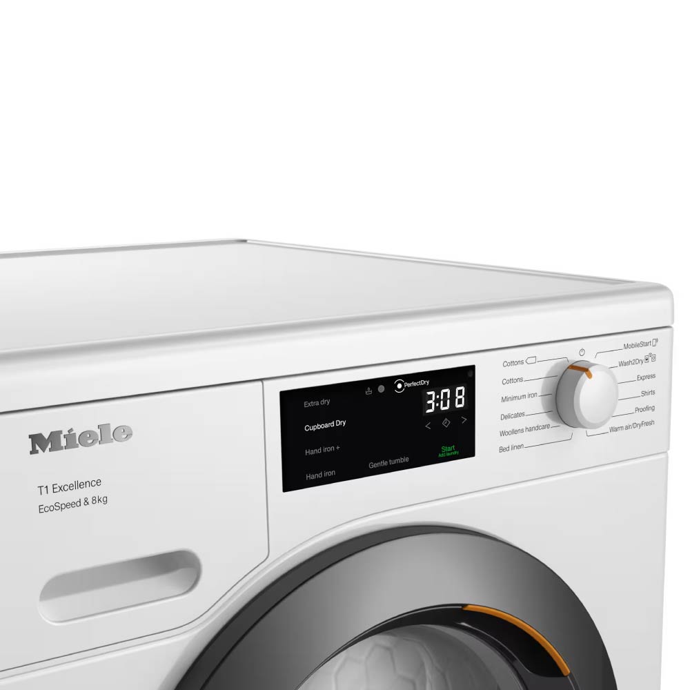 Miele TEC645WP EcoSpeed 8kg Heat Pump Tumble Dryer - Lotus White