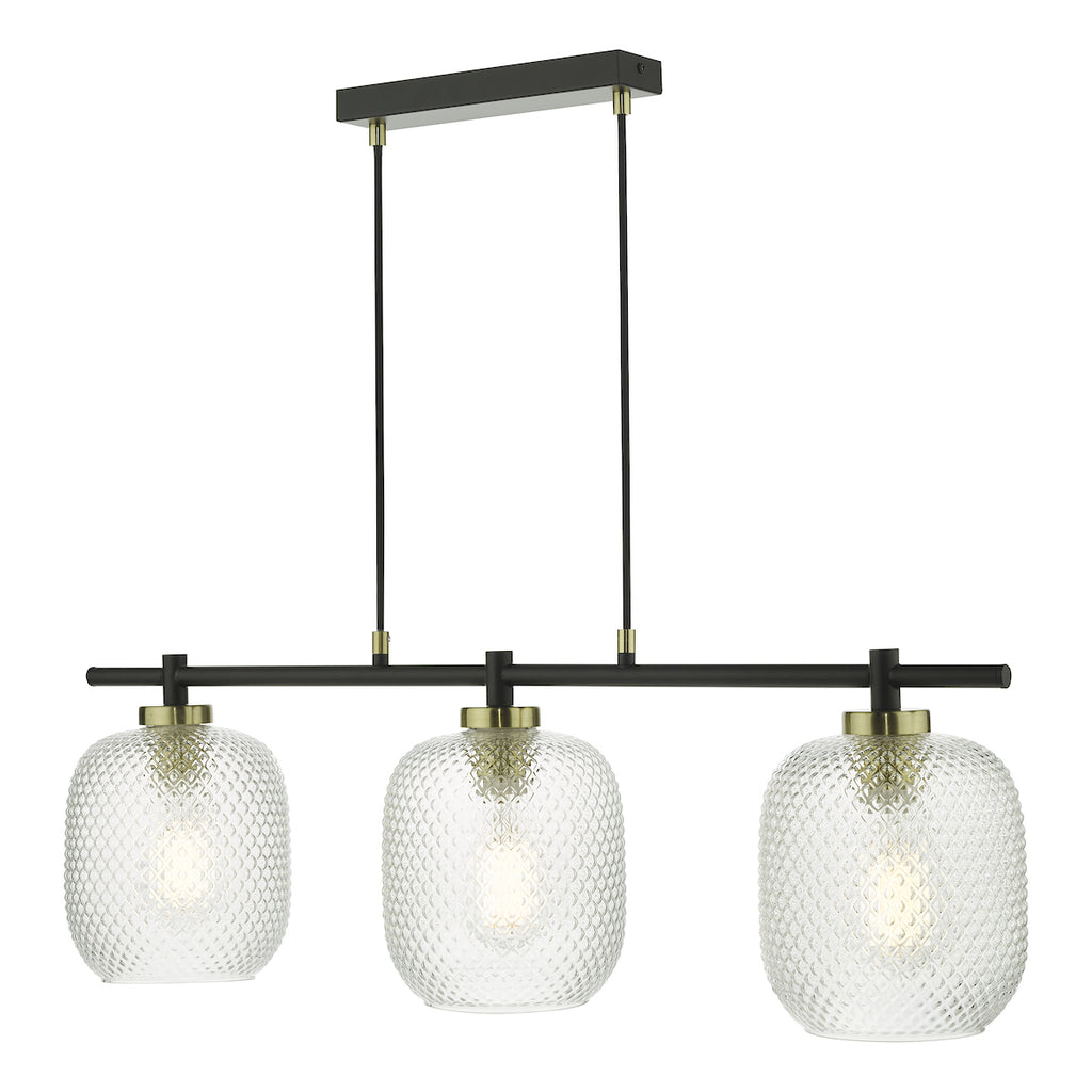 Tehya 3 Light Bar Pendant Matt Black Textured Glass<br>Matt Black