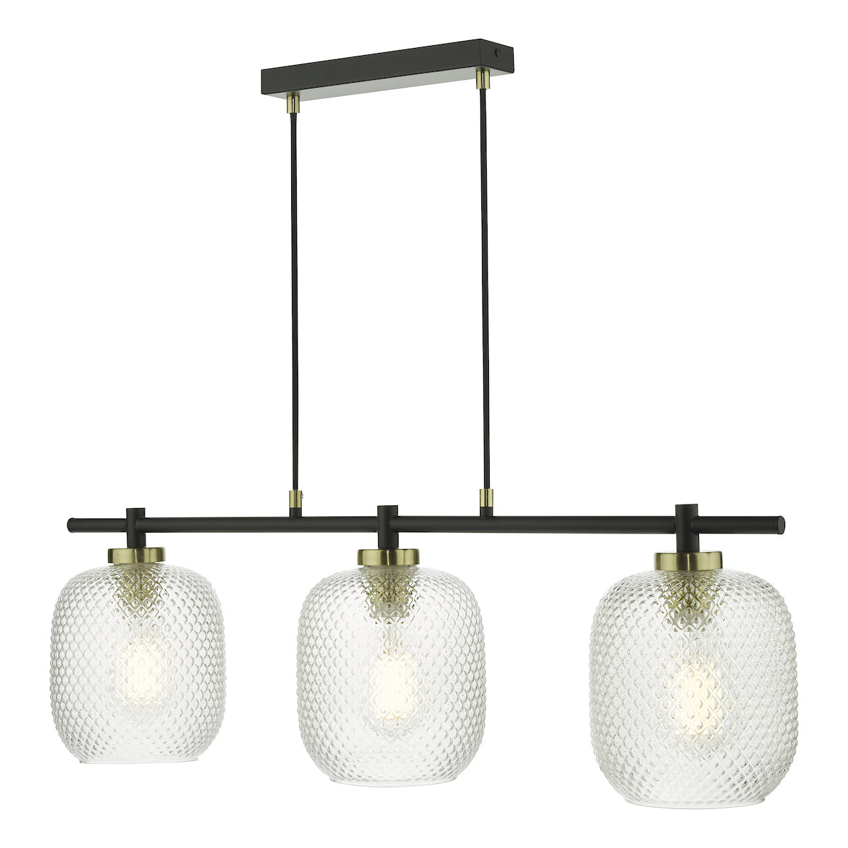 Tehya 3 Light Bar Pendant Matt Black Textured Glass<br>Matt Black