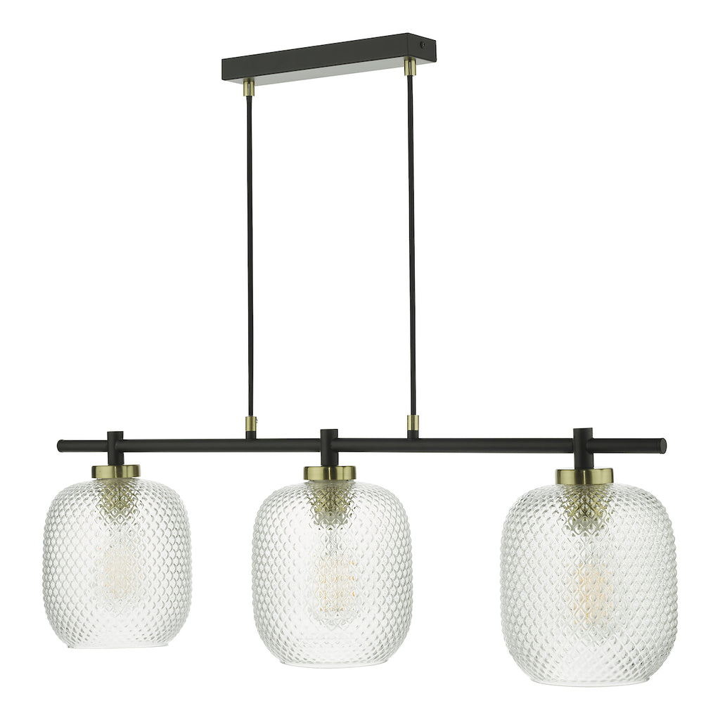 Tehya 3 Light Bar Pendant Matt Black Textured Glass<br>Matt Black