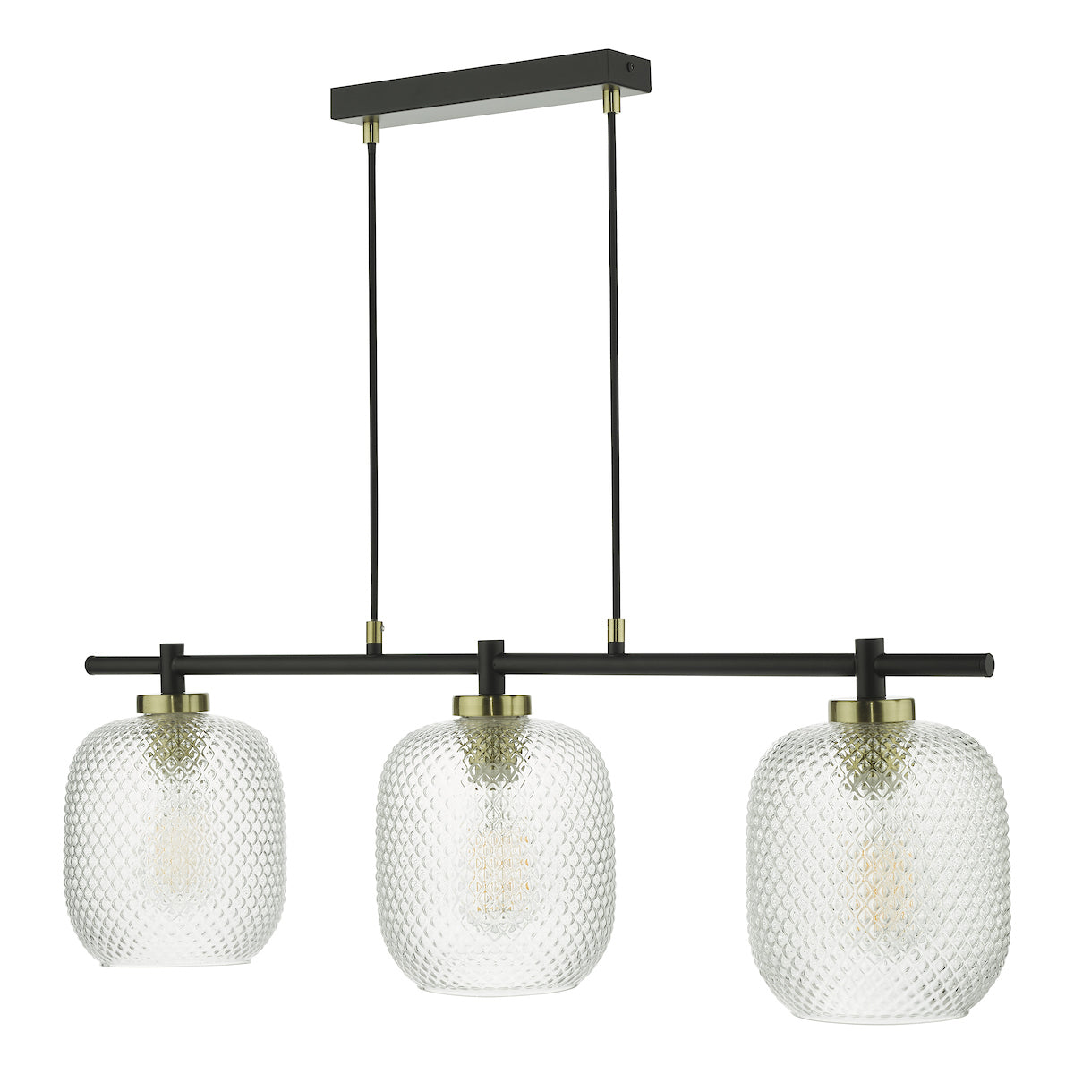 Tehya 3 Light Bar Pendant Matt Black Textured Glass<br>Matt Black