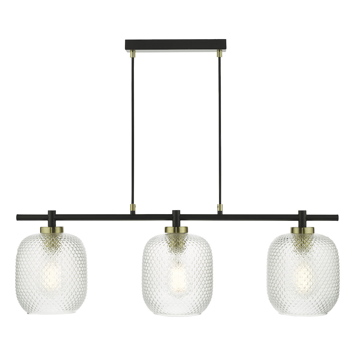 Tehya 3 Light Bar Pendant Matt Black Textured Glass<br>Matt Black
