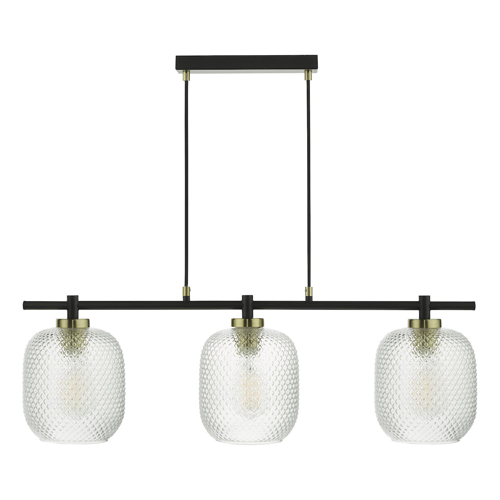 Tehya 3 Light Bar Pendant Matt Black Textured Glass<br>Matt Black