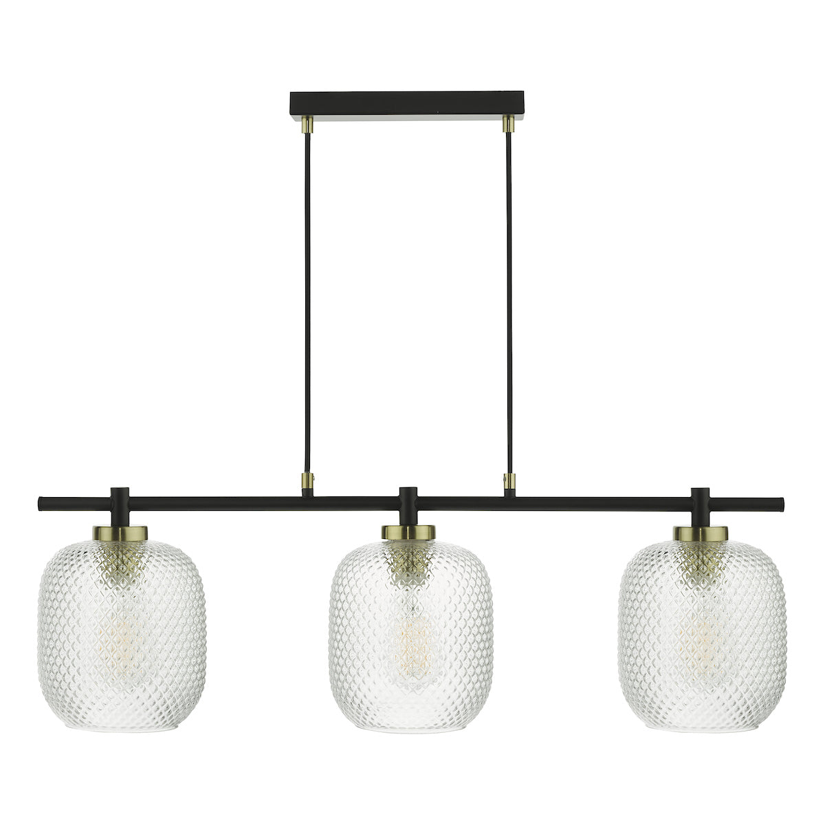 Tehya 3 Light Bar Pendant Matt Black Textured Glass<br>Matt Black