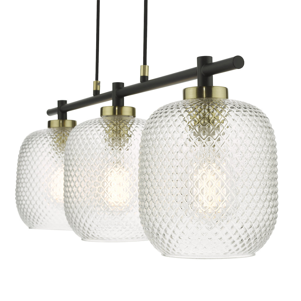 Tehya 3 Light Bar Pendant Matt Black Textured Glass<br>Matt Black
