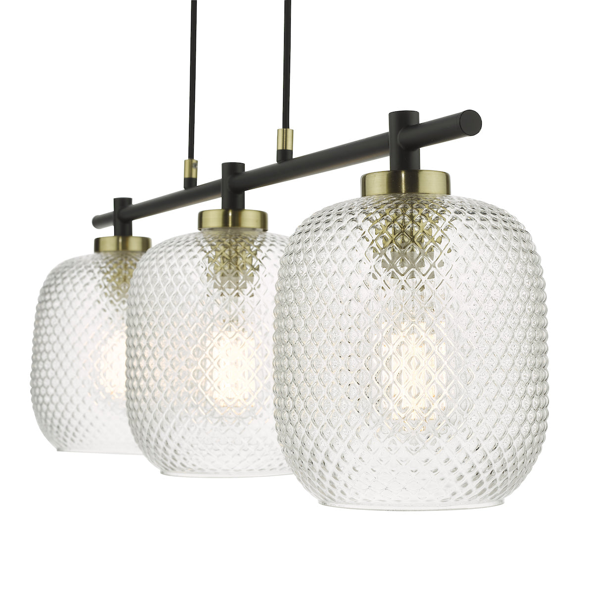 Tehya 3 Light Bar Pendant Matt Black Textured Glass<br>Matt Black