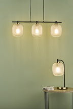 Tehya 3 Light Bar Pendant Matt Black Textured Glass<br>Matt Black