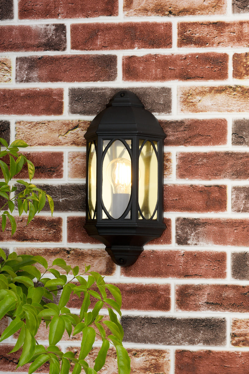 Tenby Outdoor Wall Light Black Glass IP43<br>Matt Black